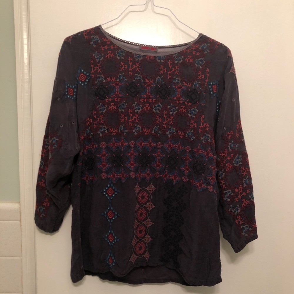 Johnny Was Flowy Embroidered Shirt